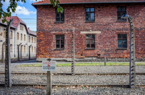 Electric fence, concentration camp. Auschwitz. Poland.